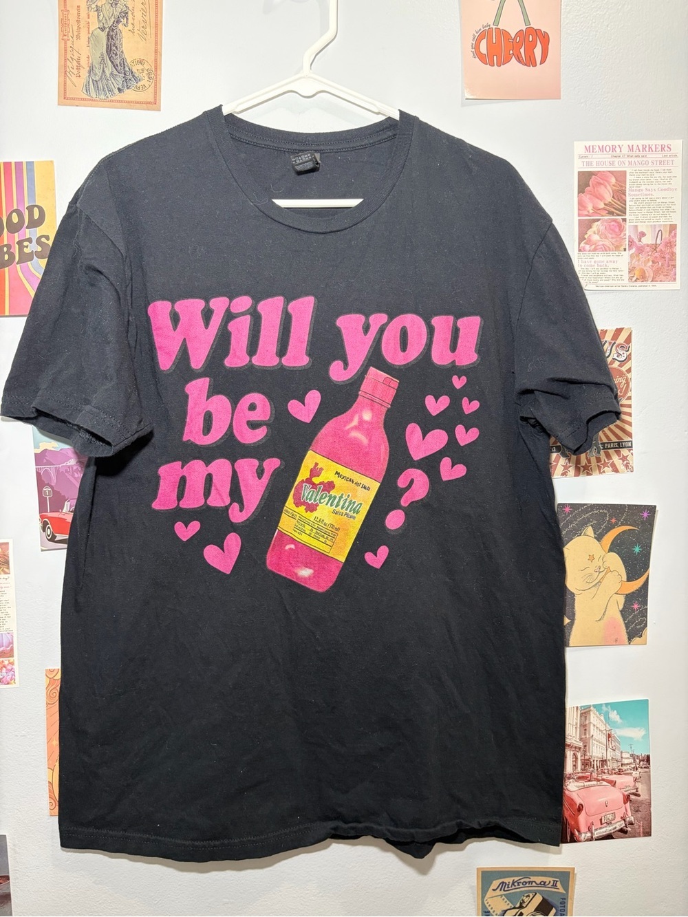 Gildan Black Tee with Pink "Will you be my?" Graphic